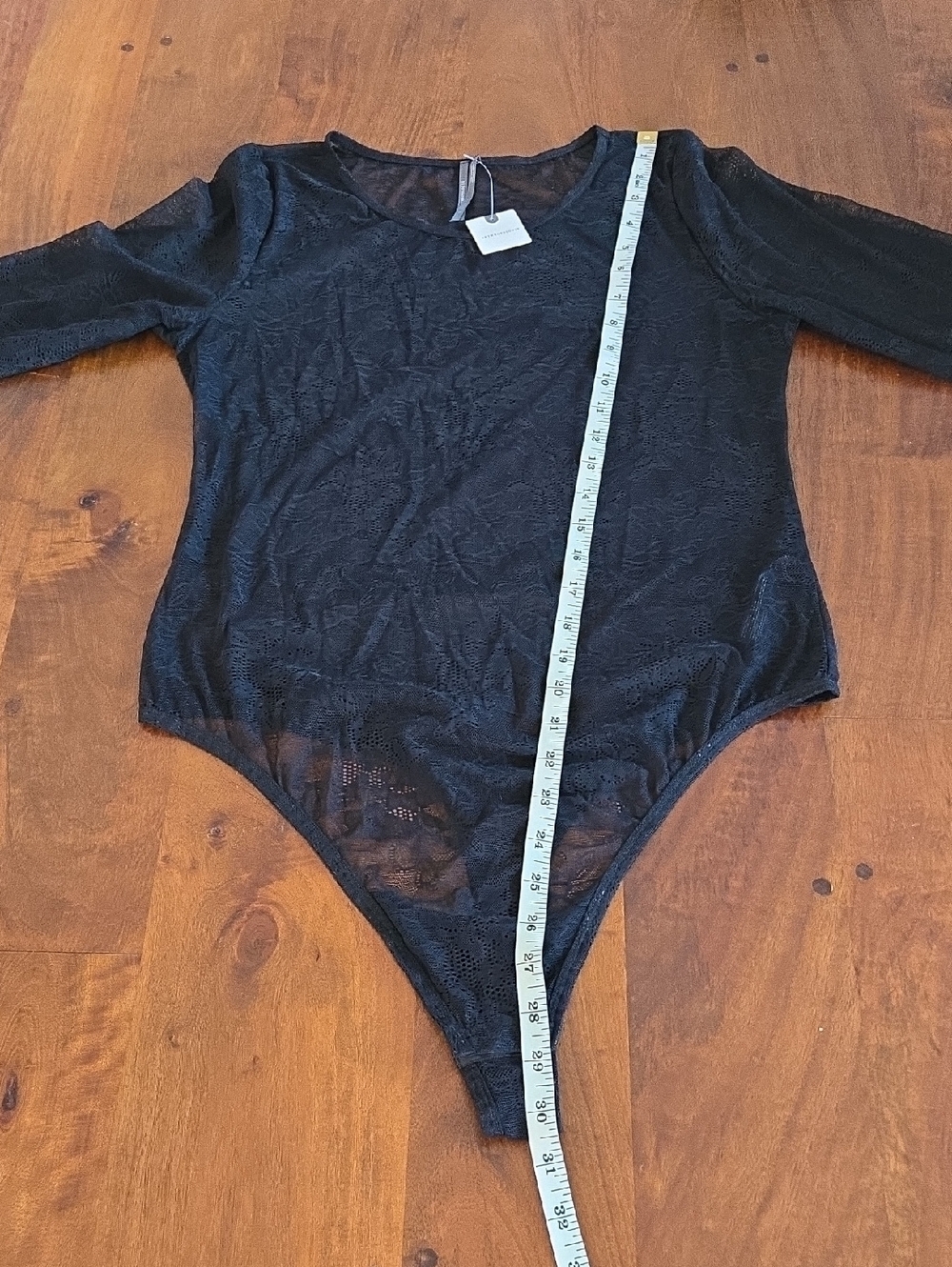 NWT Anthropologie Sheer Black Lace Long Sleeve Bodysuit Size Large - Picture 5 of 9
